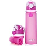 Valourgo Collapsible Water Bottle, Silicone Foldable with Leak Proof Valve BPA Free, Aqua Blue, 21 oz