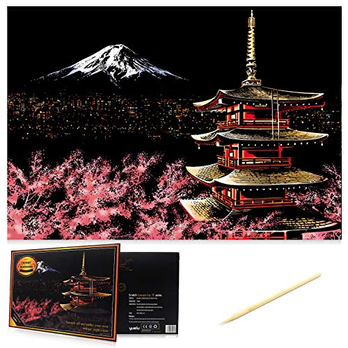 C-pop Scratch Art Paper DIY Night View Scratchboard for Adult and Kids,Four Series Size 11.2''x16'' (Mount Fuji) - Thumbnail 4