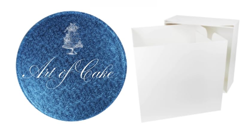 Art of Cake -10 inch ROUND BLUE CAKE BOARD AND WHITE TALL CAKE BOX