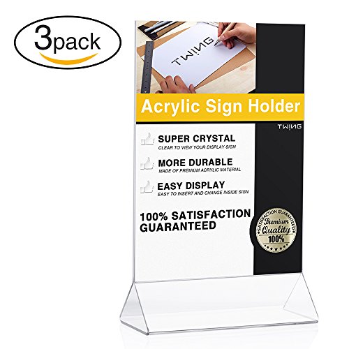 TWING Table Sign Display Holder - Ad Picture Frame Brochure Holder - Clear Acrylic 8.5x11inches Pack of 3 TWING Table Sign Display Holder - Ad Picture Frame Brochure Holder - Clear Acrylic 8.5x11inches Pack of 3