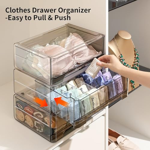 24-Cell Underwear & Sock Organizer - Stackable Drawer Divider for Bras, Ties & Belts - Closet Storage Box with Pull-Out Functionality - Multi-Item Closet Organizer Solution