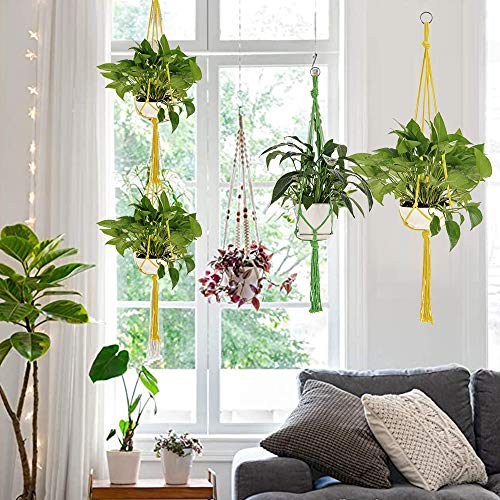 Plant Hangers, Indoor Outdoor Plant Pot Hangers, 3 Variable Colors Hanging Plant Holder Handmade Cotton Rope for Home Decor 6 Pack