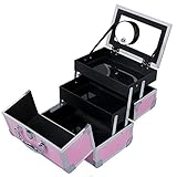 SONGMICS Mini Makeup Train Case Alumi Portable Cosmetic Box With Mirror Pink UMUC11P