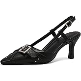 Women's Black Heels, Elegant Bow Pointed-Toe Heels, Sexy Vintage Studded Kitten Heels, Dress Party Wedding Work Backless Mule Pumps