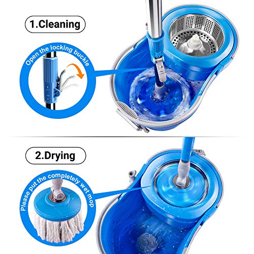 Spin Mop And Bucket Floor Mop And Buckets With Wringer,3 Microfiber Mop