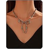 Navajo Pearl Necklace For Women, Western Bow Pearl Necklace Turquoise Beaded Statement Necklace Trendy Dainty Cowgirl Necklace Christmas Thanksgiving Birthday Jewelry Gift