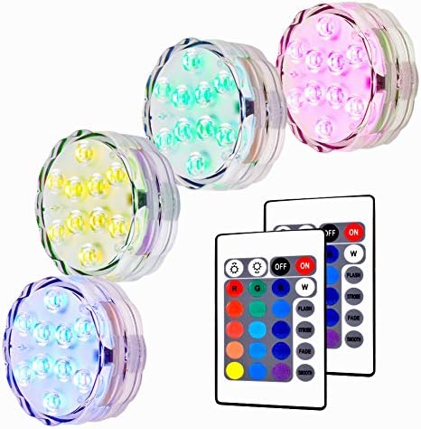 YRLED Submersible led lights, 10 LED RGB Waterproof Battery Powered Vase Lights with Remote Controller for Aquarium, Vase Base, Pond, Swimming Pool, Garden, Party, Weeding, Christmas, Halloween,4 Pack