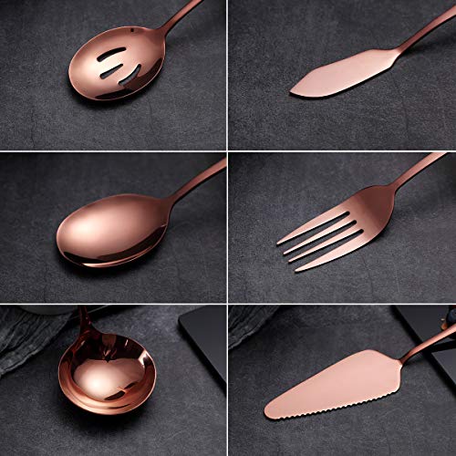 6Piece Copper Serving Flatware Silverware Set,Stainless Steel Serving