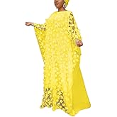 HD Afircan Women Applique Flower Dress Boat Neck Caftan Chiffon Gown One Size