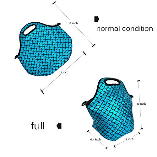 Insulated Lunch Bag, Neoprene Shoulder Lunch Tote Boxes Bags for Women Men Kids Work Office Outdoor Picnic Travel, Mermaid Scale (Blue) - Thumbnail 2