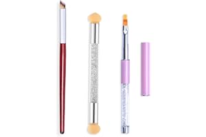 SILPECWEE 3Pcs Acrylic Nail Brush Set UV Gel Nail Ombre Brush Double-Head Sponge Pen Wooden Nail Art Gradient Painting Brush Manicure Tools