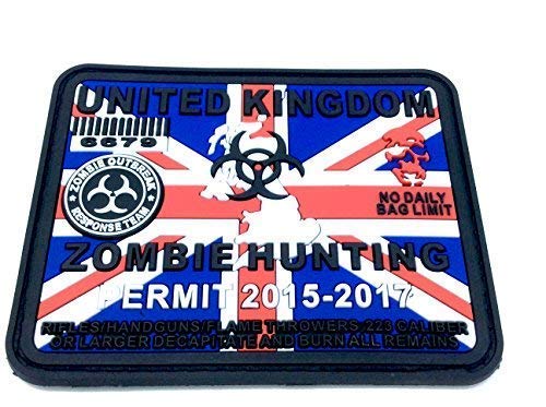 United Kingdom Zombie Hunting Permit Union Jack Flag Airsoft PVC Patch