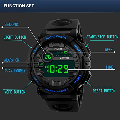 Men's Digital Sport Watch Electronic LED Fashion Waterproof Outdoor Casual Wrist Watch (Blue)