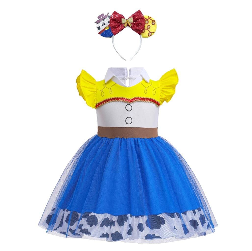 Lito Angels Cowgirl Costume Fancy Tulle Dress Cotton Outfit with Hair Hoop for World Book Day Kids Girls Age 2-3 Years Blue 347 (Tag Number 110) — image 1