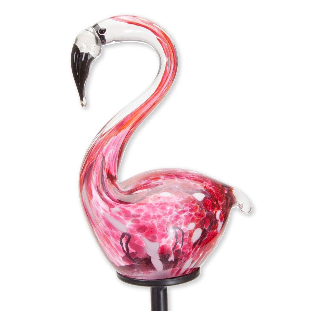 Bits and Pieces - Solar Powered 28" Glass Flamingo Garden Stake - Multi-Colored Lightup Glass Garden Statue - Beautiful Outdoor Sculpture