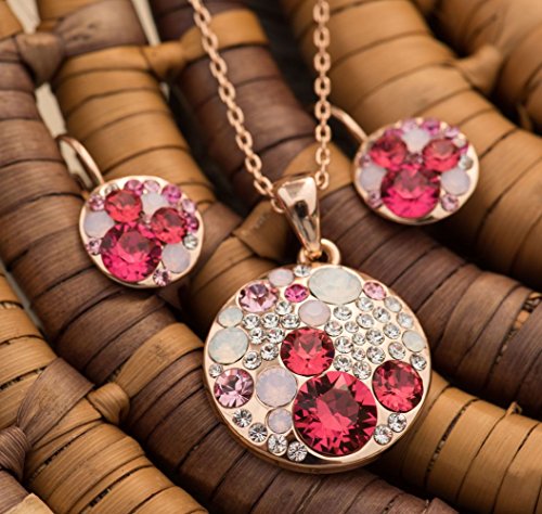 [Presented by Miss New York] Leafael "Ocean Bubble" Made with Swarovski Crystals Multi-stone Red Pink Pendant Necklace Earrings Jewelry Set, 18K Rose Gold Plated, 18" + 2", Nickel/Lead Free, Gift Box - Thumbnail 2