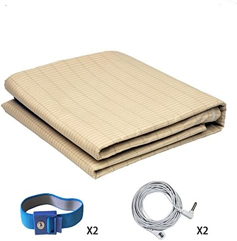 LandKissing Earthing/Grounding Sleeping Bag - Cotton Beige 83''x42'' with Zipper - Cotton With Silver Threads - Family Set Includes Two Grounding Cords And Two Wrist Bands Perfect Holiday Gift
