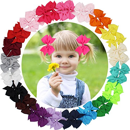 40 Pack(20 Pair) 3.5 Inch Hair Bows Girls Children Grosgrain Ribbon Alligator Hair Clips in Pair