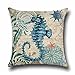 Aremetop Outdoor Beach Mediterranean Style Coastal Theme Throw Pillow Covers Cotton Linen Pillow Case Cushion Cover Home Office Decorative 18 X 18 Inches Marine Life (Sea Horse)