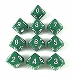 Chessex Dice Sets: Opaque Green with White - Ten Sided Die d10 Set (10)