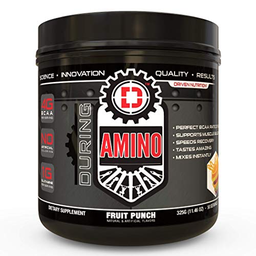 Driven Amino-BCAA Enhanced with Glutamine- Aids in Muscle Recovery, Increase Muscle Protein Synthesis, and Improve Lean Body Mass-Perfect 2:1:1 BCAA Ratio (Fruit Punch)