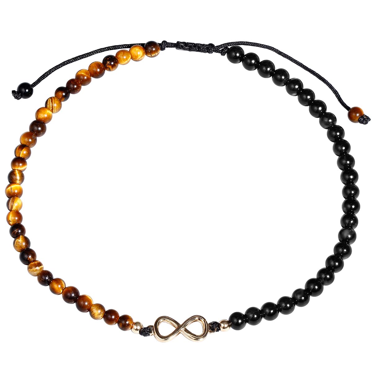 Jewboo Infinity Charm Tiger Eye/Black Obsidian Beaded Beacelet Anklet for Women Beach Foot Crystals and Gemstones Jewelry Adjustable