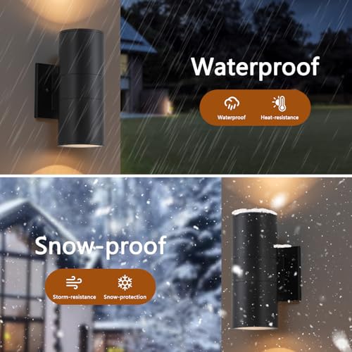 Easyusahome 4 Pack Outdoor Sconce Lights for House, Modern Black Exterior | Light Fixtures, Cylinder Up and Down Wall Sconce, IP65 Waterproof Anti-Rust Porch Lights Wall Mount for Front Door Garage