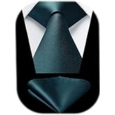 HISDERN Mens Ties Solid Color Ties for Men Formal Necktie with Pocket Square Set Satin Silk Neck Tie Handkerchiefs Set