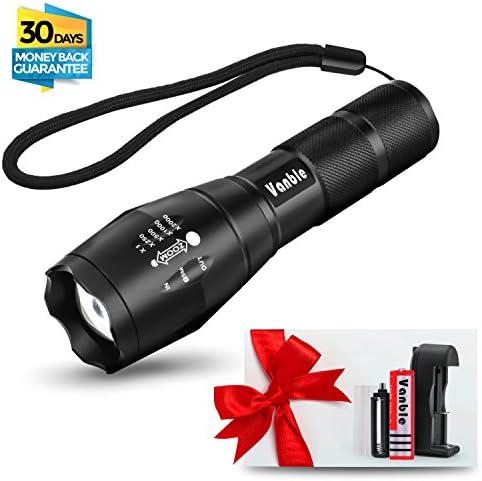 Vanble LED Handheld Flashlight, LED Tactical Flashlight Portable Waterproof 900 Lumen CREE XML T6 Flashlight with 5 Light Modes and Zoom Focus Function Rechargeable 18650 Lithium Ion Battery & Charger