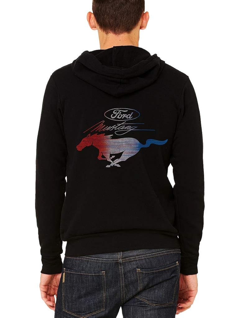 ford hoodie men on Fashion Hoodies Sweatshirts Mens Red White Blue Ford Mustang Black Fleece Zipper Hoodie X Small Black Men