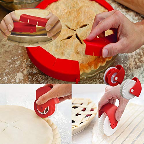 Adjustable Pie Crust Shield + Pastry Wheel Decorator and Cutter