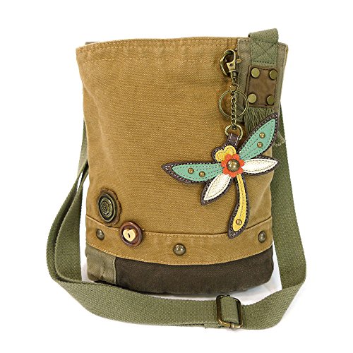 Chala Patch Cross-Body Women Handbag, Canvas Messenger Bag - Dragonfly - Brown