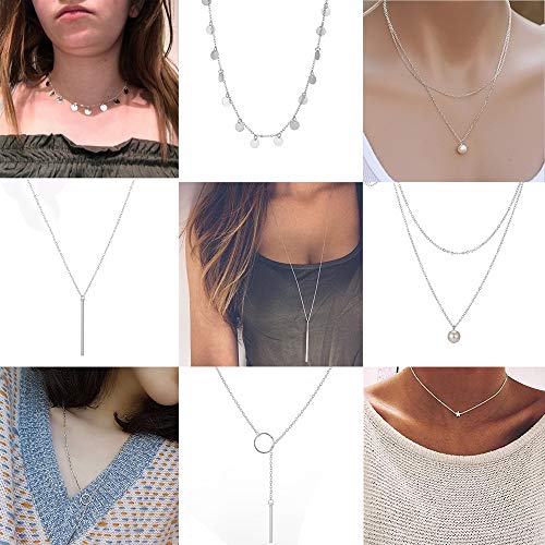 Dremcoue 12 Pcs Dainty Choker Necklace for Women Adjustable Handmade Dainty Sliver Choker Necklace Set Star Necklace