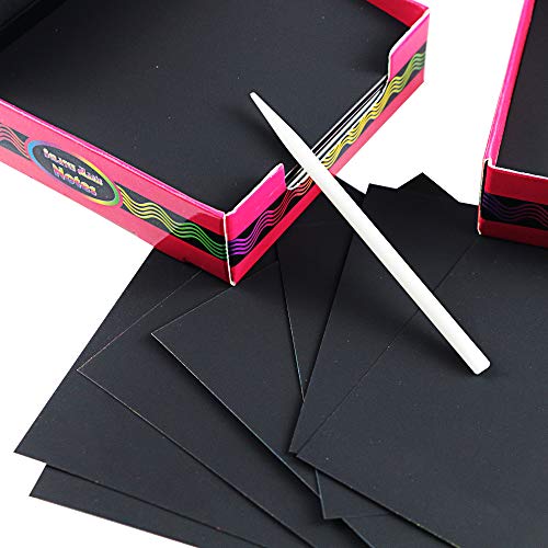DLOnline 200 Sheets Rainbow Scratching Notes,Rainbow Scratch Off Mini Notes,Rainbow Scratch Paper for Kids Arts and Crafts,Includes 4 Plastic Styluses and 2 Color Pages,Creative Fun for Kids