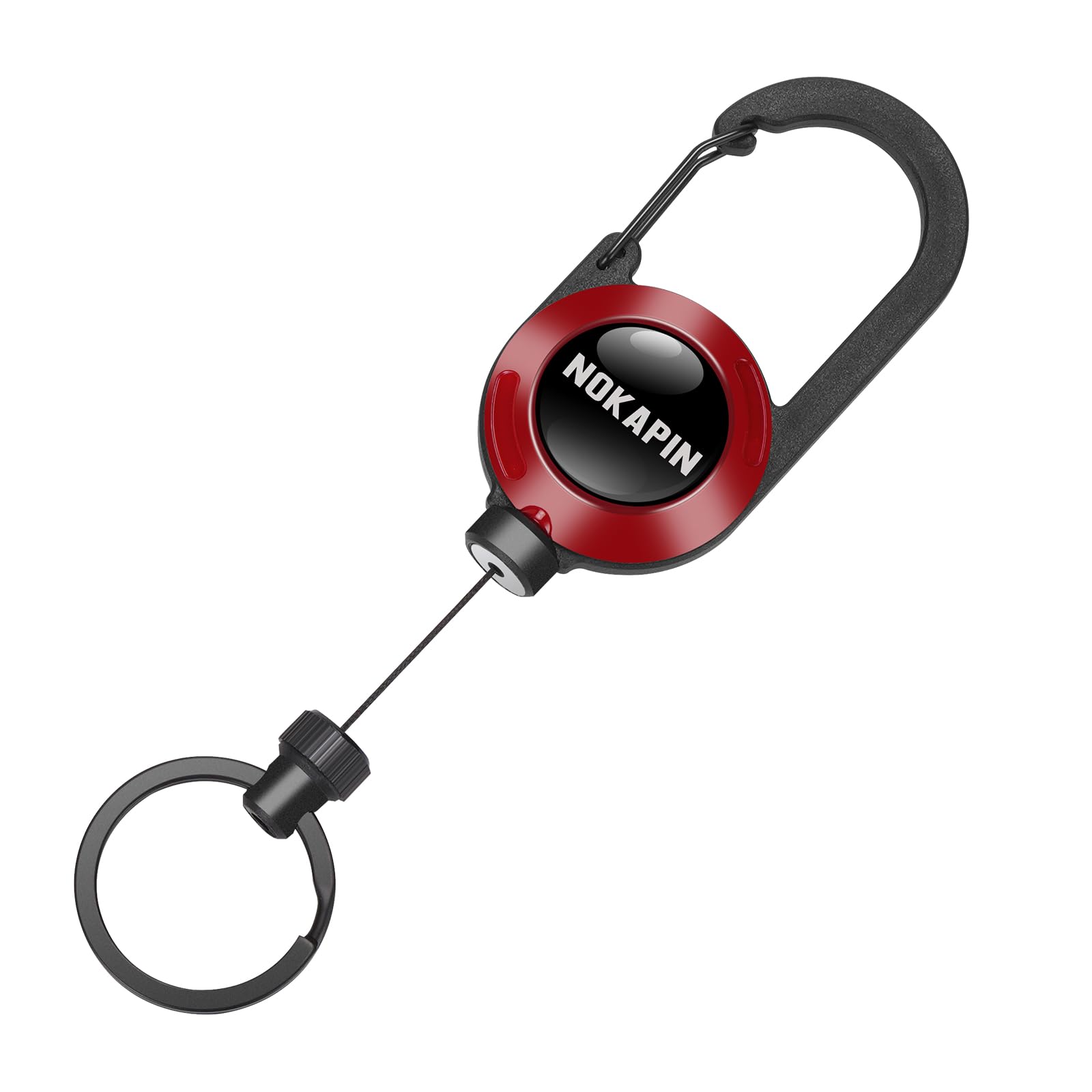 NOKAPIN Retractable Badge Reel With Keyring, Belt Clip, Zinc Alloy Carabiner, 26.5" Steel Cord, 10 oz - ID Badge Holder Pull Reel
