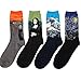 HSELL 4 Packs Women Funny Famous Painting Art Printed High Dress Socks Cotton,Multicolors,One Size