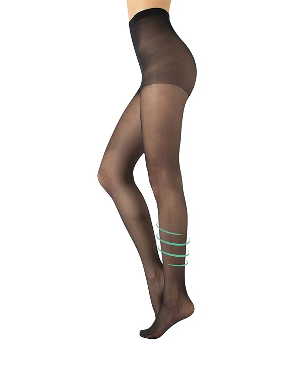 CALZITALY Support Medium Compression Sheer Pantyhose Black, Skin