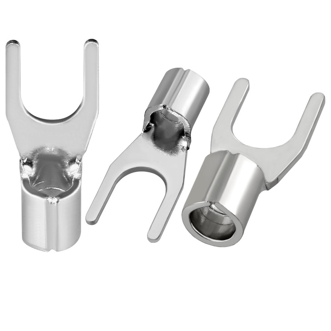 sourcing map 100x Fork Type Copper Non-Insulated Spade Terminals SNB3.5-5, 14-12 Wire Size, 10 Stud Size