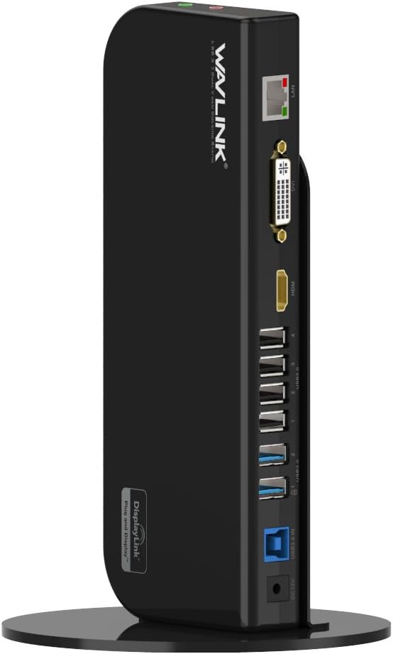 WAVLINK USB 3.0 Universal Dual Display Laptop Docking Station, Support HDMI/DVI/VGA(up to 2048x1152), 6 USB Ports