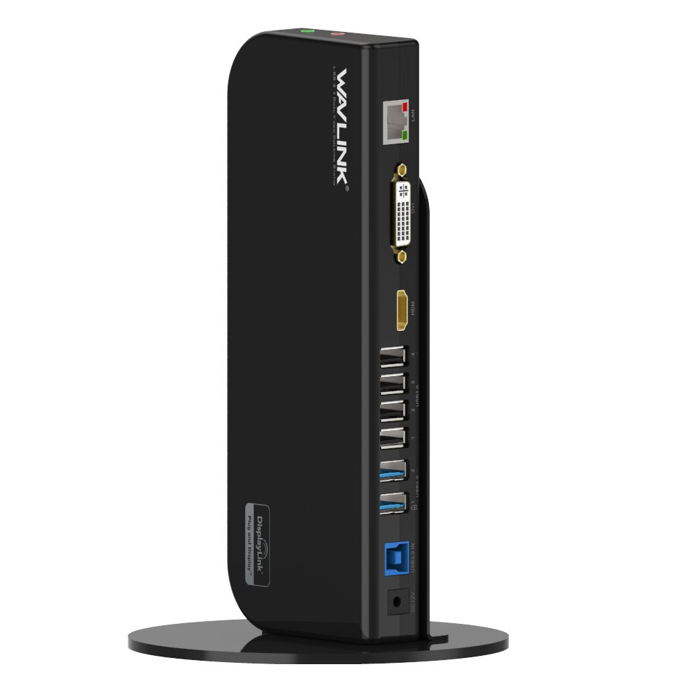 WAVLINK USB 3.0 Universal Dual Display Laptop Docking Station, Support HDMI/DVI/VGA(up to 2048x1152), 6 USB Ports, Gigabit Ethernet, Vertical Stand, Audio Output/Input for Laptop/PC/Mac/Windows