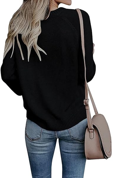 VALPHSIO WOMENS CABLE KNITTED HEART PATCHED LONG SLEEVE RAGLAN SLEEVE PULLOVERS LOOSE JUMPER SHIRTS BLACK