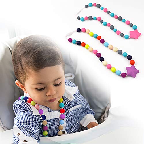 TUXEPOC Sensory Chew Necklace for Kids,Girls/Boys Silicone Teething Necklace for Baby,Oral Sensory Chew Toys Teether Necklace Chewing Designed for Autism, ADHD, BPA Free Chew Beads (Pink)