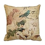 HLPPC Vintage Rose Scripts Bird Floral Fashion Polyester Pillowcase Pattern Cotton Pillowcase 18 x 18 Inches