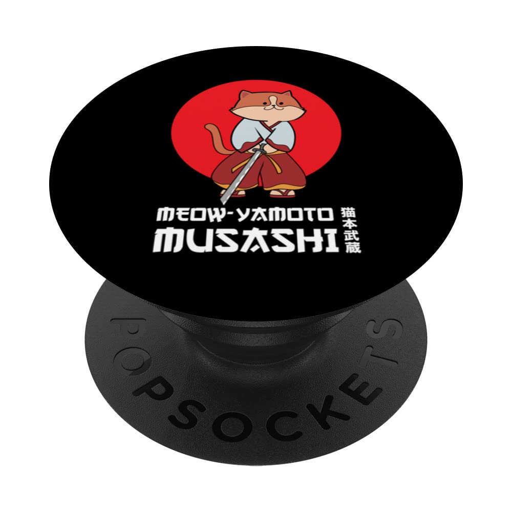 Funny Japanese Samurai Cat Cute Kawaii Anime Cat PopSockets Swappable PopGrip