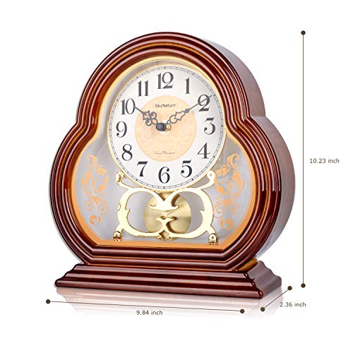SkyNature Pendulum Desk Clocks, Vintage Grandmother Clock with Swinging Pendulum, Silent Non-Ticking Battery Operated Imitation Wood Hanging Clock for Home, Bedroom, Office, Den Decor - Brown,10 Inch - Thumbnail 2