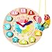 GEMEM Toddler Clock Toy Wooden Shape Sorting Teaching Time Number Puzzle Lacing Block Early Learning Educational Toys for Toddlers Boys Girls 3 4 5 Years Old