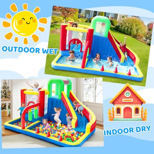 PZGEQ Bounce House, Inflatable Bouncing House for Kids, 8-in-1 Bouncy Castle with Blower, Kids Jumper Bouncy House with Slide for Indoor Outdoor Backyard