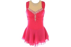 Women Figure Skating Dress Sleeveless Sequin Flower Mesh Ice Skating Dress for Competition Costume(Rose,Medium)