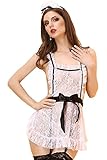 Jelove Women Sexy Lingerie French Maid Costume Cosplay Uniform Apron Fancy Crotchless Dress