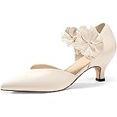 Coutgo Womens Low Kitten Heels Dressy Shoes Comfortable Closed Toe Flower Slip on Formal Party Dance Heeled Pumps